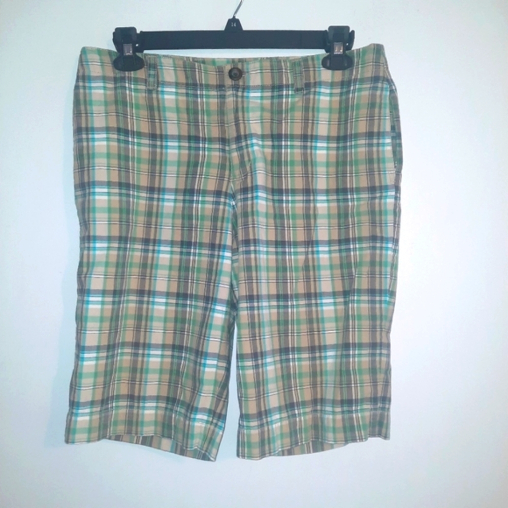 Plaid Green and Tan Womens Shorts Size 12
